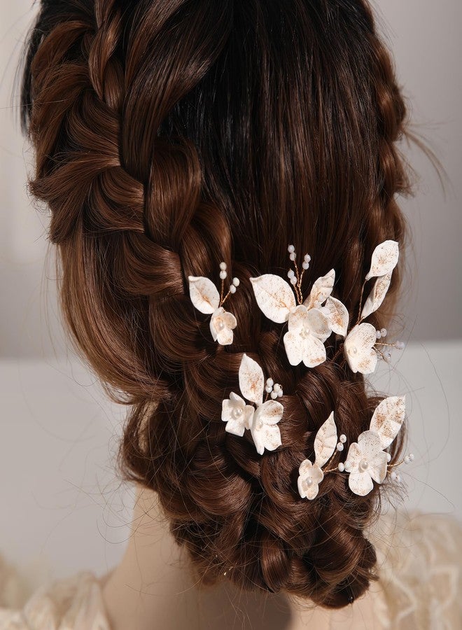 SELFCLOUD Bridal Hair Pins Soft Ceramic Flower Bride Wedding Hair Accessories Hair Piece for Women and Girls - Gold (6PCS) - Image 2
